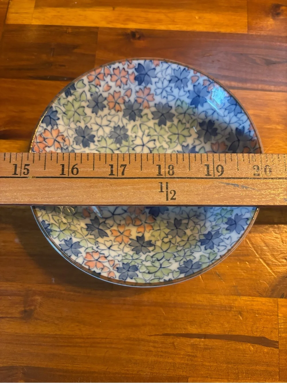 Floral Pattern Ceramic Dinner Plate in Blue, Coral & Sage